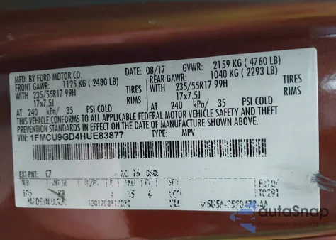 2017 Ford Escape Se z USA, uszkodzony, nr VIN 1FMCU9GD4HUE83877